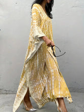 Tie-Dye V-Neck Maxi Dress with Flowy Sleeves OutfitFlow